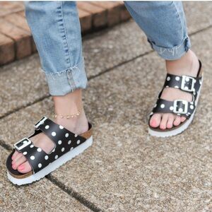 Papillio Birkenstock  Women’s Black and White Polka  Slide Sandals Size 9